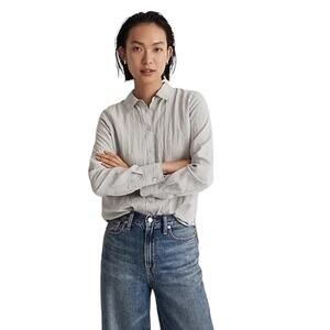 Madewell Point Collar Lightweight Crinkle Relaxed Button Up Shirt Size Medium